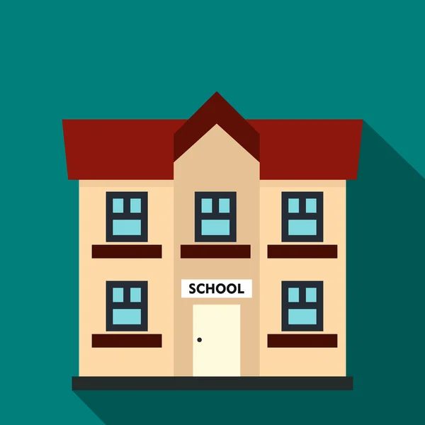 Icono del edificio de la escuela, estilo plano — Vector de stock