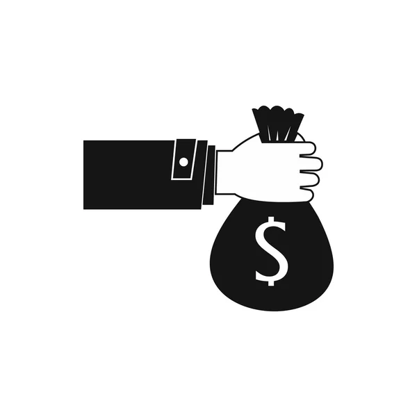 Hand met geld tas pictogram, eenvoudige stijl — Stockvector