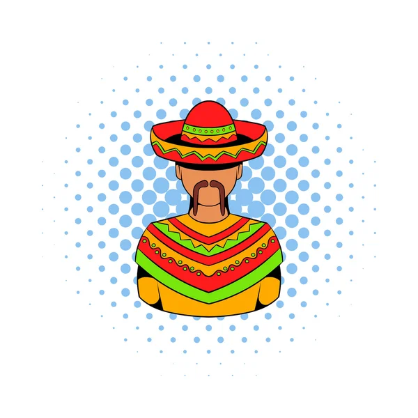 Mexican man icon, comics style — Stock Vector