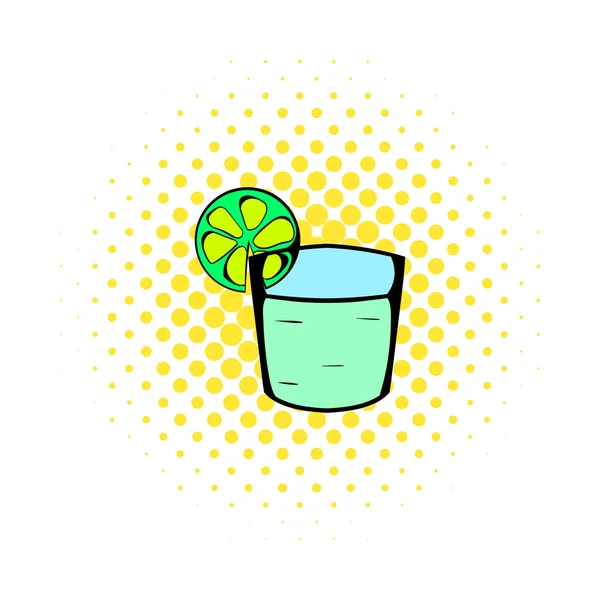 Tequila en un vaso con icono de lima, estilo cómic — Vector de stock