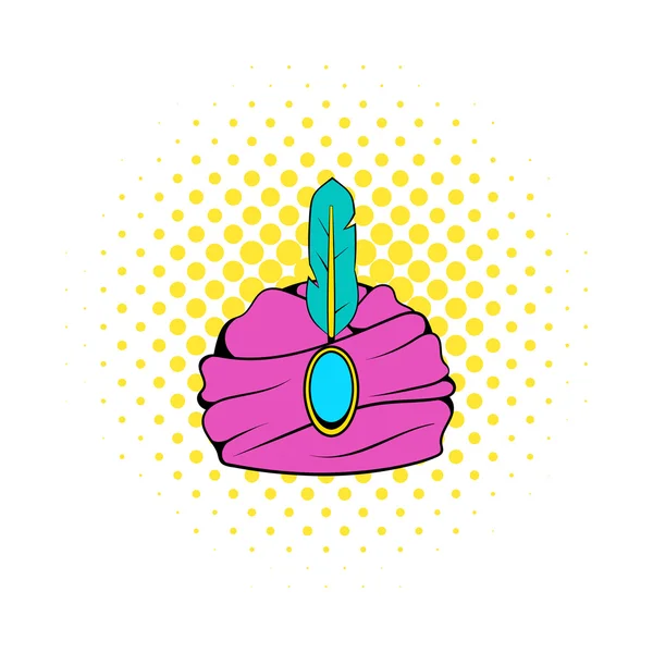 Turban con un icono de plumas, estilo cómic — Vector de stock
