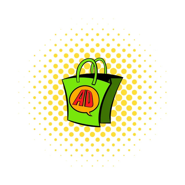 Shopping bag with AD letters icon, comics style — Stock Vector