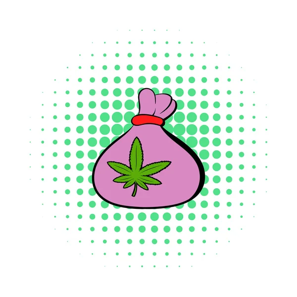 Petit sac avec des bourgeons de marijuana icône de style BD — Image vectorielle