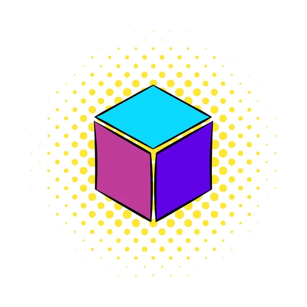 Ícone de cubo em estilo quadrinhos — Vetor de Stock