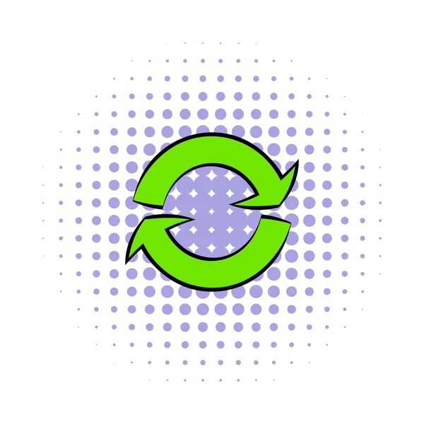 Green circular arrows icon, comics style — Stock Vector