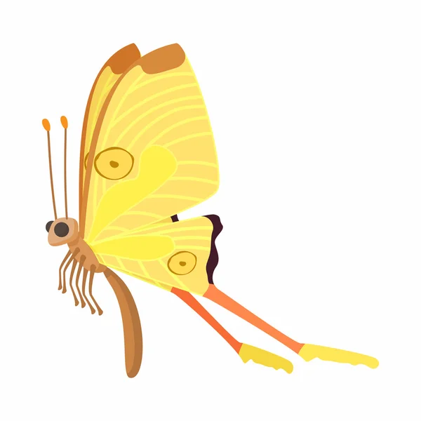 Жовтий значок метелика, мультиплікаційний стиль — стоковий вектор