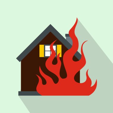 House on fire icon, flat style clipart