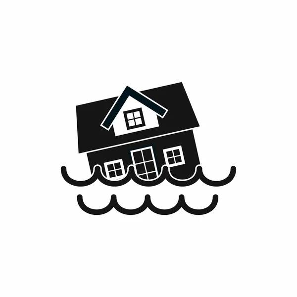 House sinking in a water icon, simple style — Stock Vector