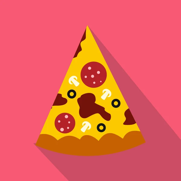 Пицца ломтик значок, плоский стиль — стоковый вектор