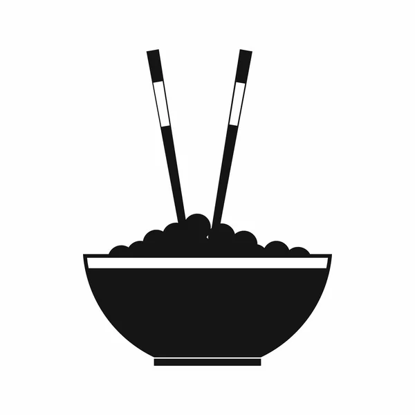 Mangkuk nasi dengan sepasang ikon sumpit - Stok Vektor