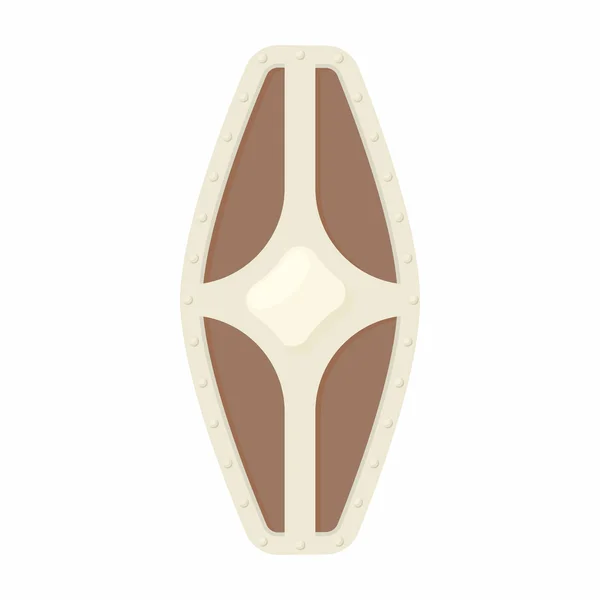 Bouclier en bois avec icône de décoration en cuir — Image vectorielle
