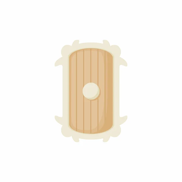 木製のアイコン、漫画スタイルの盾 — ストックベクタ