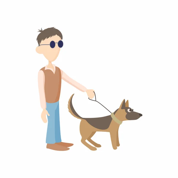 Τυφλός με σκύλο οδηγό εικονίδιο, ύφος κινούμενων σχεδίων — Διανυσματικό Αρχείο