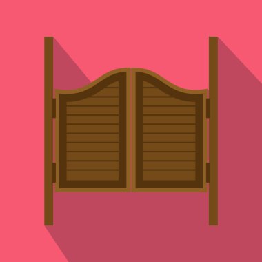 Doors in western saloon icon, flat style clipart