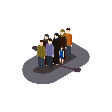 Refugees on boat icon, isometric 3d style clipart