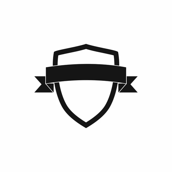 Escudo branco com ícone de fita preta, estilo simples — Vetor de Stock
