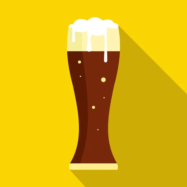 Glas donker bier pictogram, vlakke stijl — Stockvector