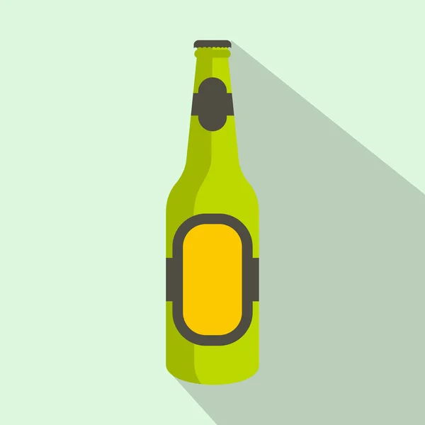 Groene fles bier pictogram, vlakke stijl — Stockvector