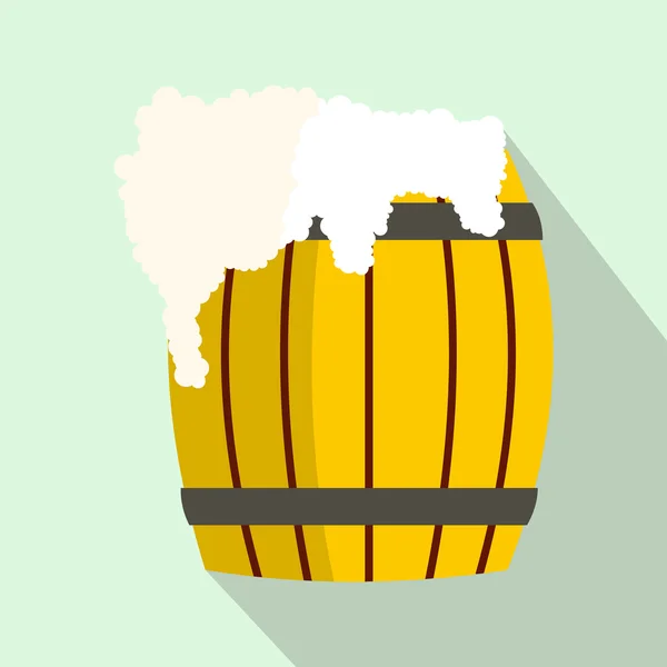 Дерев'яна бочка пива з піктограмою, плоский стиль — стоковий вектор