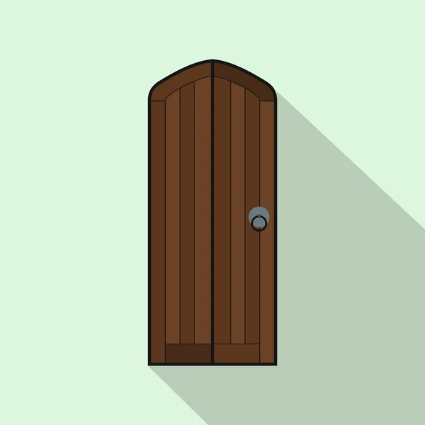 Icono de puerta de madera arqueado marrón, estilo plano — Archivo Imágenes Vectoriales