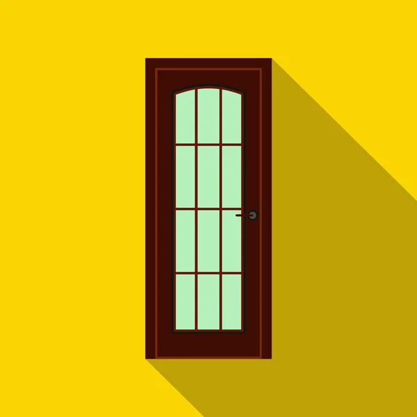 茶色の木製ドアのアイコン、フラット スタイル — ストックベクタ