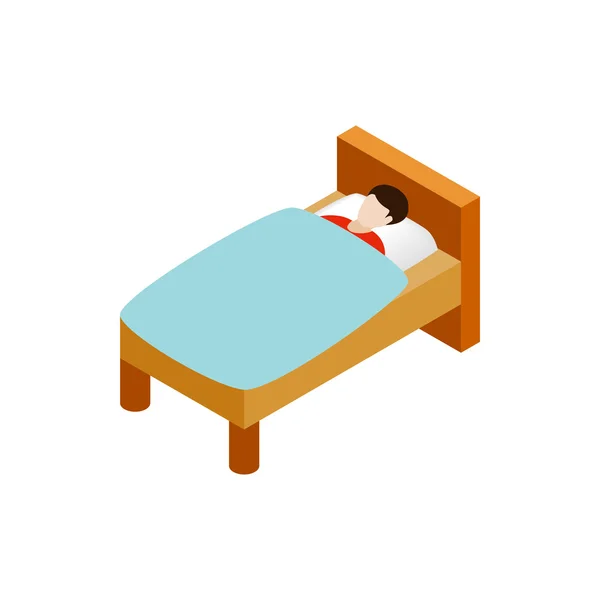 Pria berbaring di tempat tidur ikon, isometric gaya 3d - Stok Vektor