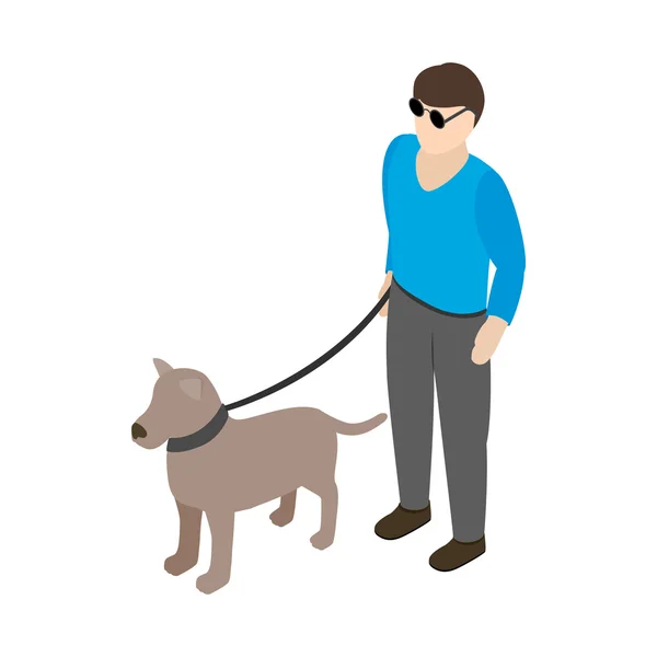 Blinder Mann mit Blindenhund-Ikone, isometrischer 3D-Stil — Stockvektor
