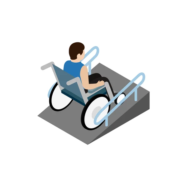 Man sitting on wheelchair on the ramp icon — Stock Vector