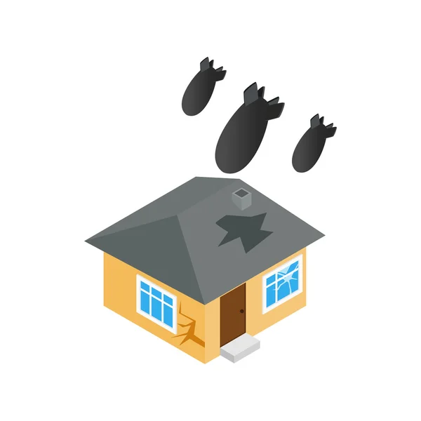 Bombing of house icon, isometric 3d style — Stock Vector