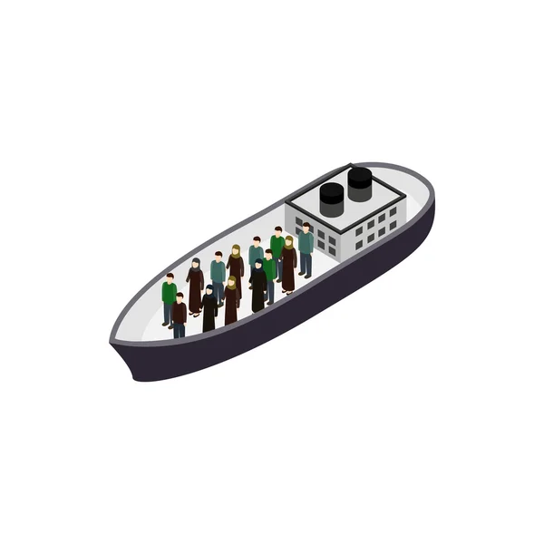 Vluchtelingen op schip pictogram, isometrische 3D-stijl — Stockvector