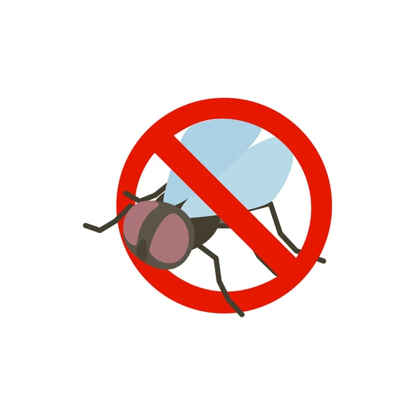 Segnale di avvertimento con icona a mosca, stile isometrico 3d — Vettoriale Stock