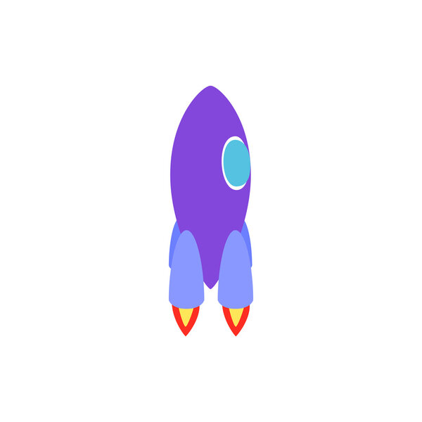 Purple rocket icon, isometric 3d style