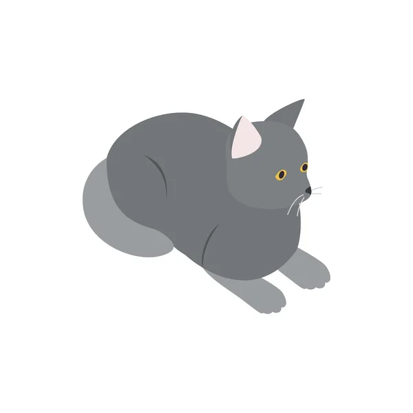 회색 고양이 아이콘, 등각 투영 3 차원 스타일 — 스톡 벡터