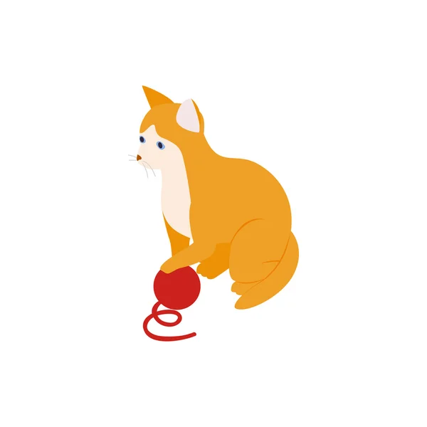 İplik simgesi, izometrik 3d tarzı bir top ile kedi — Stok Vektör