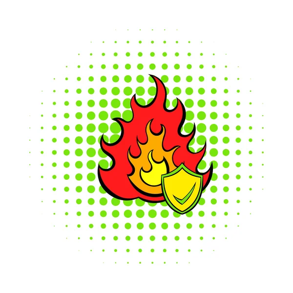 화재 및 눈금 아이콘, 만화 스타일 방패 — 스톡 벡터