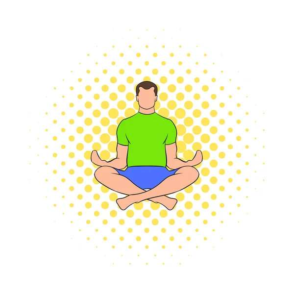 Homme assis dans l'icône de la posture du lotus, style BD — Image vectorielle