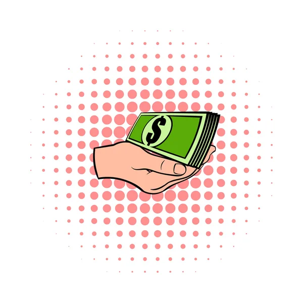 Hand met dollar bills pictogram, comics stijl — Stockvector