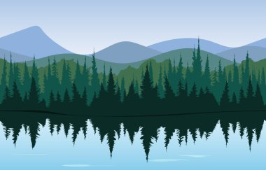 Forest lake panorama clipart