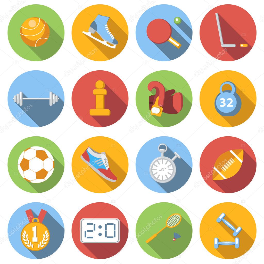 Sport icons set, colored flat