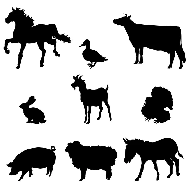 Juego de silueta de animales de granja — Vector de stock