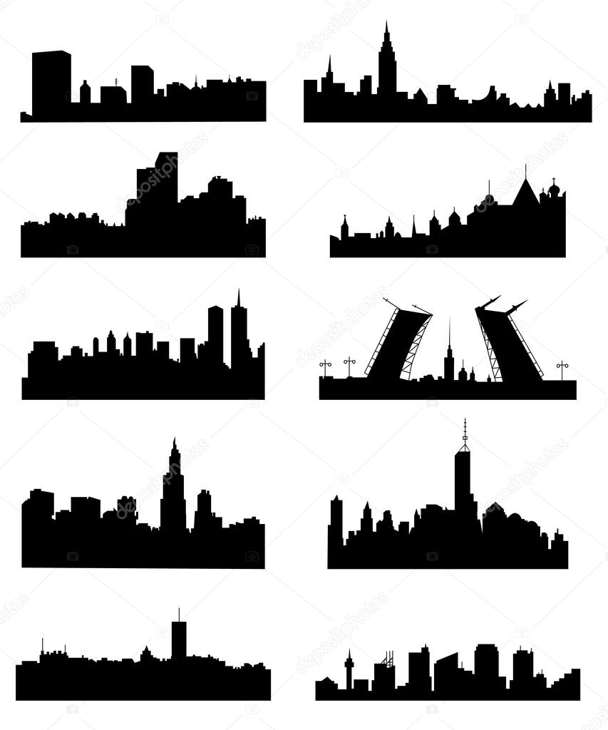 City silhouette set
