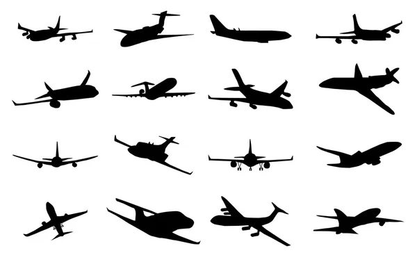 Flygplan silhuettuppsättning — Stock vektor