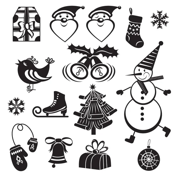 Joyeux Noël ensemble d'illustrations monochromes — Image vectorielle