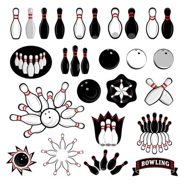 Bowling icons set clipart