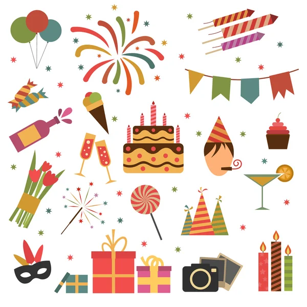 Iconos de fiesta de cumpleaños — Vector de stock