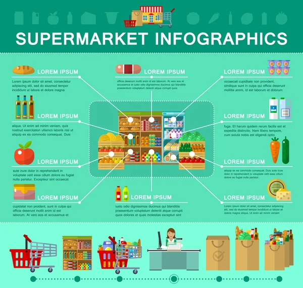 Tienda, infografía de supermercados — Vector de stock