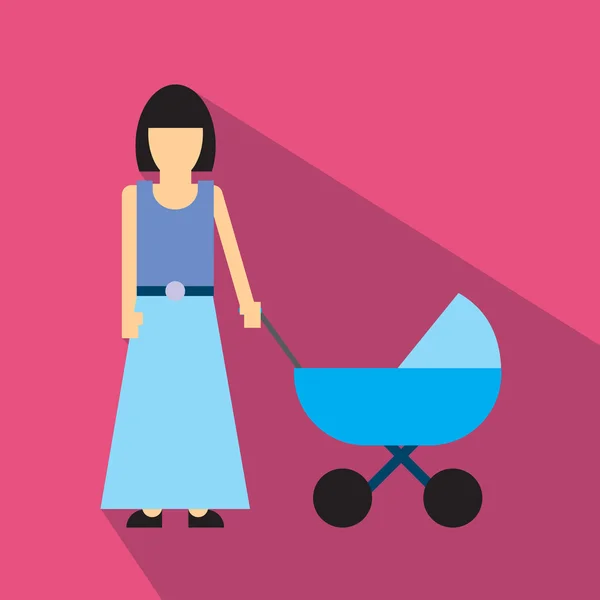 Mãe com carrinho de bebê ícone plana —  Vetores de Stock