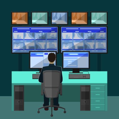 Security room in which working professionals clipart