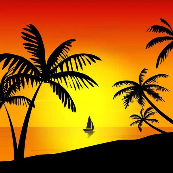 Ηλιοβασίλεμα στο νησί — Διανυσματικό Αρχείο