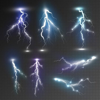 Realistic lightnings set clipart